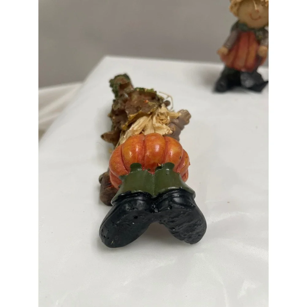 Set of 3 Resin Pumpkin Scarecrow Figurines Autumn Fall Harvest Decor 4.5 Inch